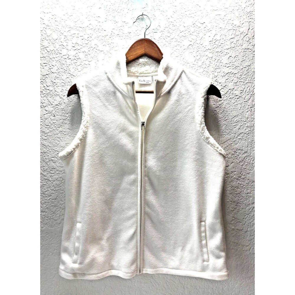 Kim Rogers White Petite Fleece Vest With Faux Fur Trim - Womens Size Medium